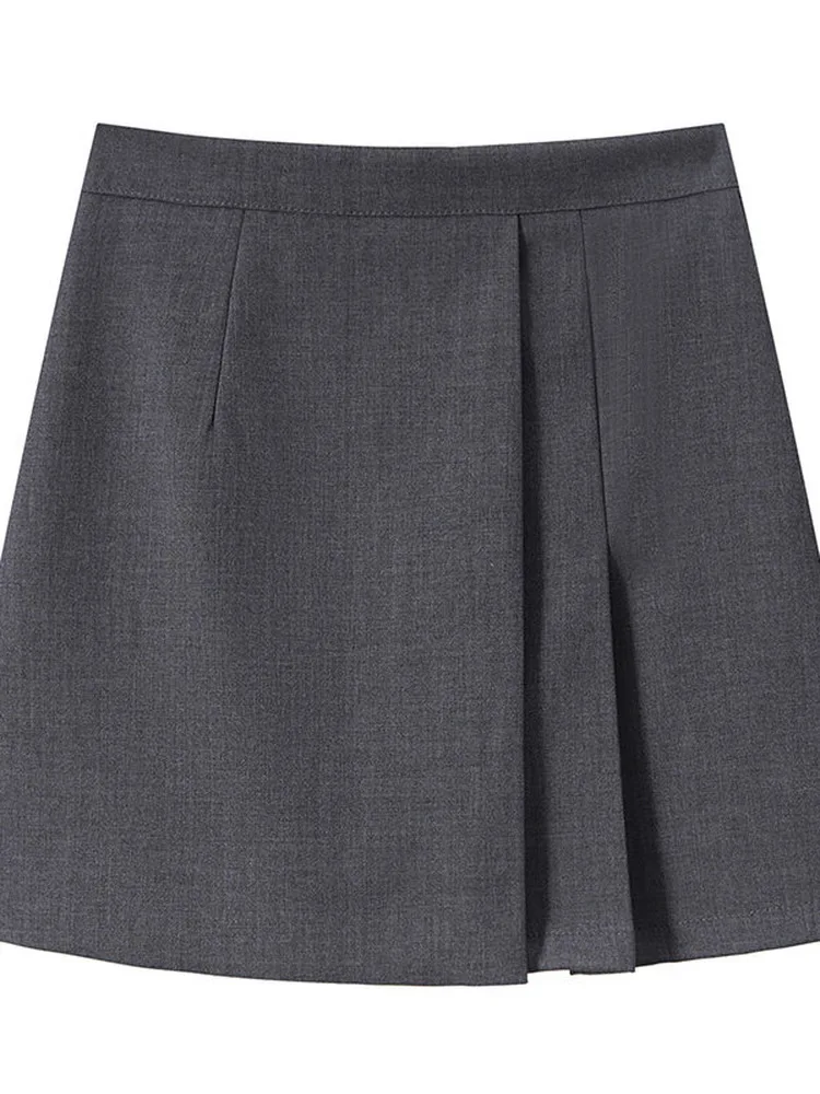 

Grey Asymmetrical High Waist A-Line Skirt Women's Spring Summer New Style Slimming Pencil Skirt Suit Pleated Skirt