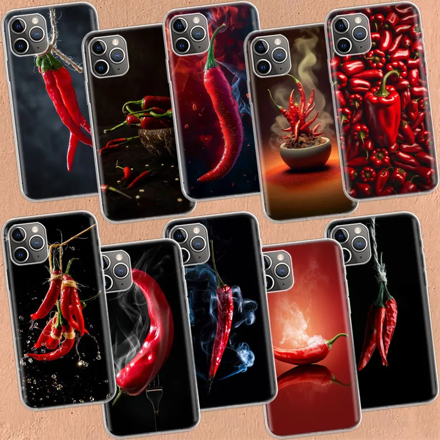 Taste The Flavor of Chili Peppers Clear Case For Aplee iPhone 11 14 Pro 15 Plus 16 Pro Max 12 13 Mini XR X XS Max Clear TPU Phon