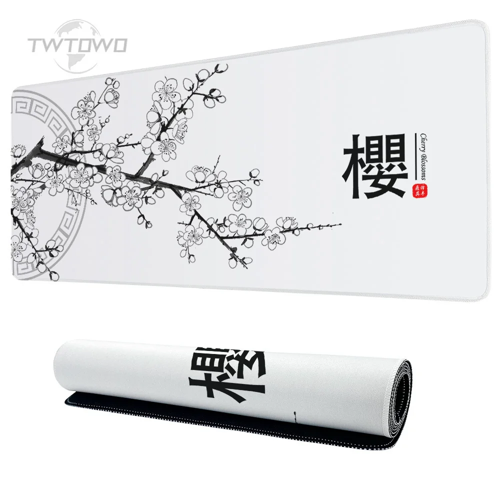 Mouse Pad Gamer Black And White Cherry Blossom XL New Home Large Mousepad XXL MousePads Natural Rubber Carpet Soft Mice Pad