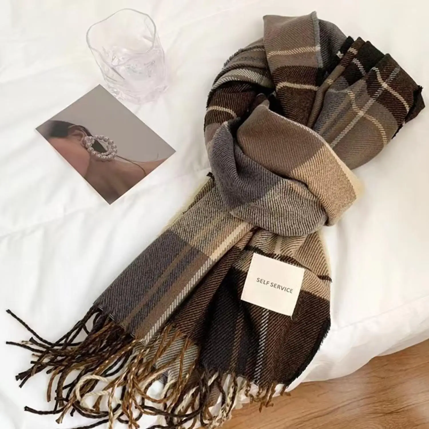 Winter Plaid Schal Design Frauen Verdickt Gestrickte Schal Warme Schal Dame Wrap Quaste Schals Outdoor Wärme Halstuch Schal