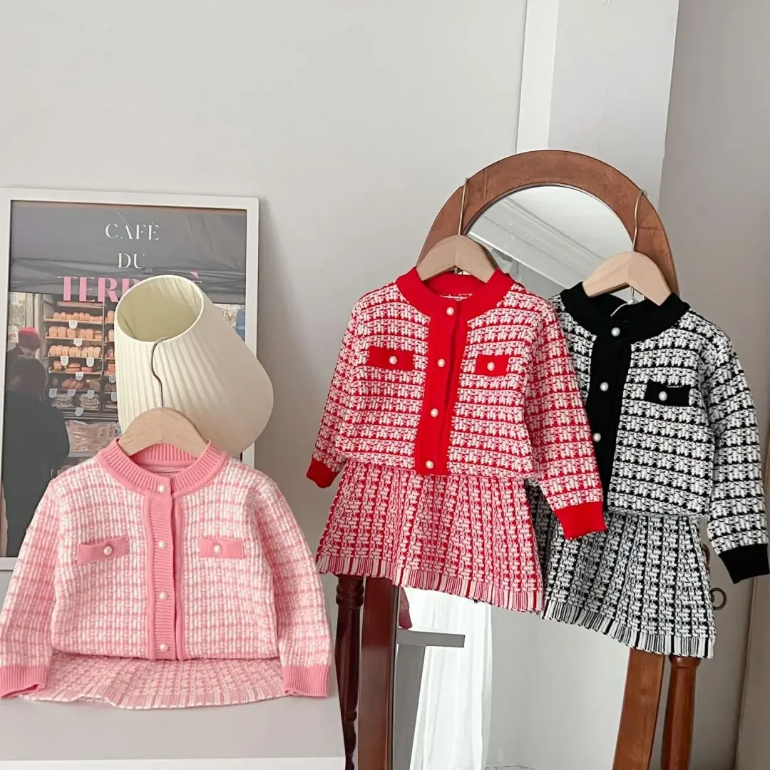 

New Children Clothes Suit Toddler Girls Knitting Sweater + Skirts 2 Pcs Sets Kids Knit Tops Baby Girls Fashion Sweatshirt Coat