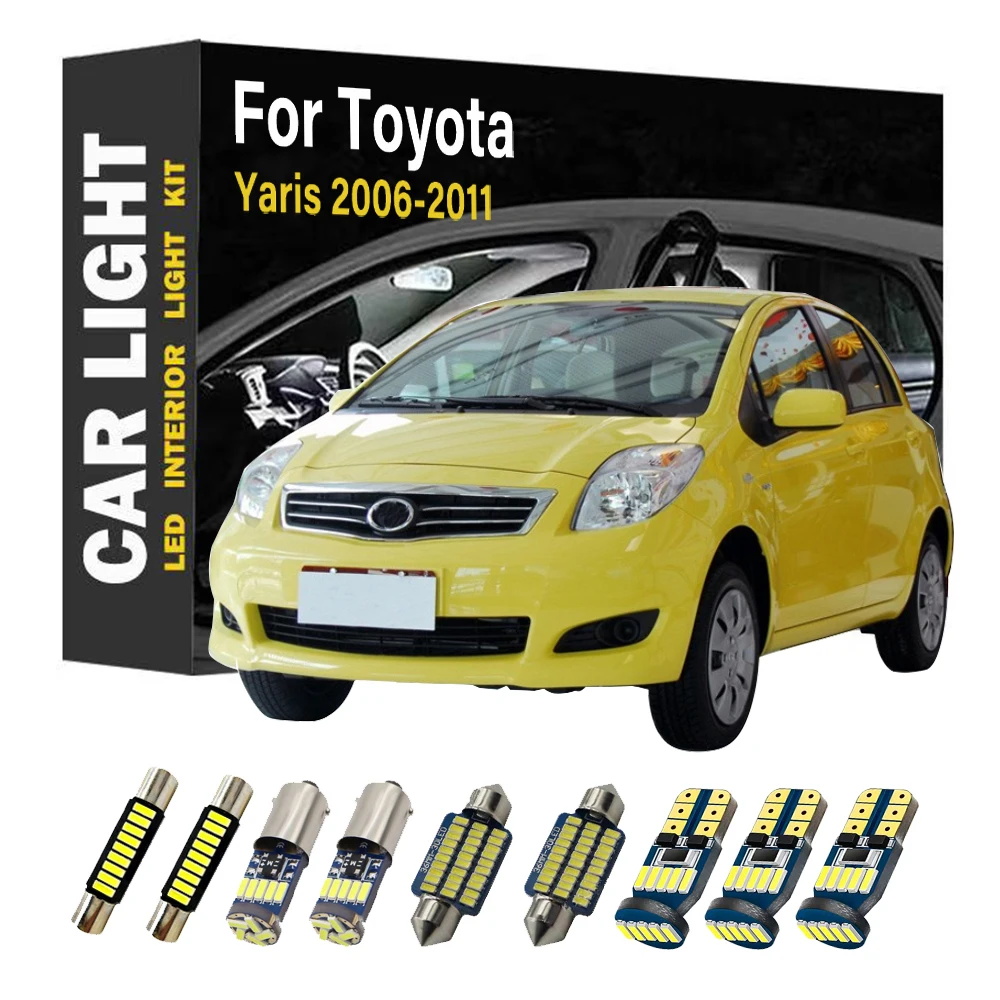 9 Pcs LED Interior Dome Reading Map Light Bulb Kit For Toyota Yaris 2006 2007 2008 2009 2010 2011 Car LED Bulb Accessories