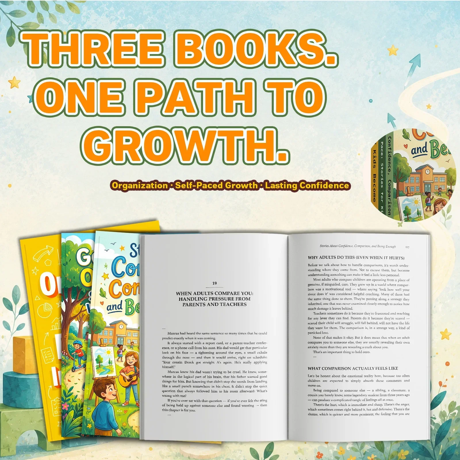 3-Book Kids' Personal Growth and Life Skills Book Set, Stories About Confidence, Comparison, Going at Your Own Pace