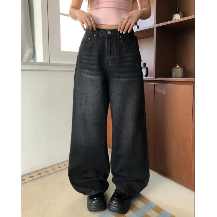 

Summer 2026 Korean Style Chic Casual Loose Wide Leg Denim Jeans after Tied Design Versatile Loose Fit Natural Waist Button Cl...