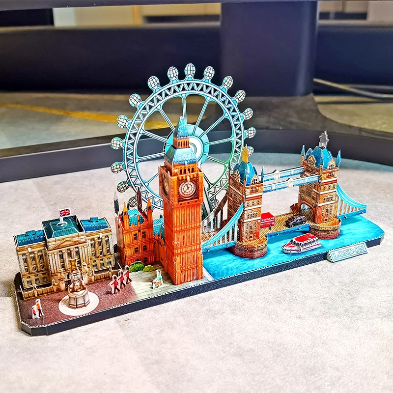 3D three-dimensional iron art metal puzzle building assembly model DIY toys above London street view urban landscape