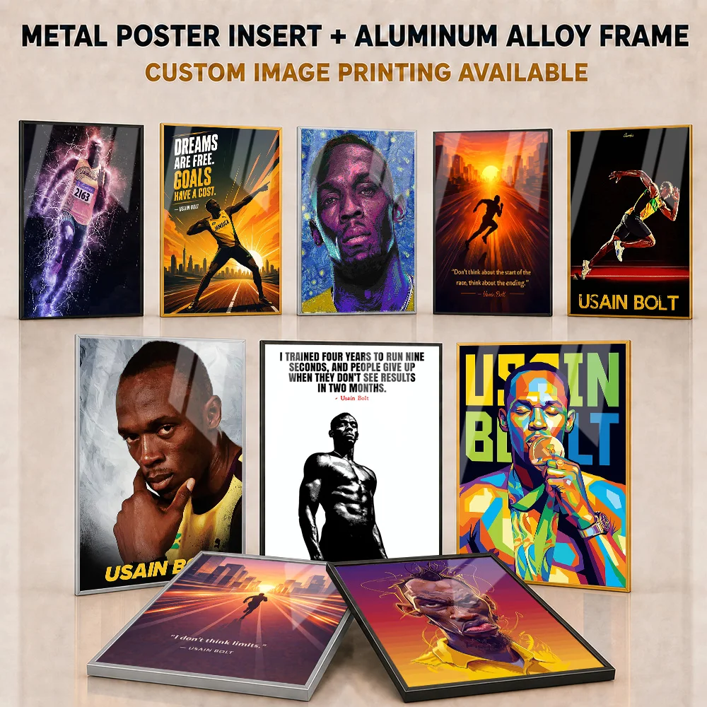 Usain Bolt Metal Poster With Aluminum Alloy Frame Personalized Photo Sprint Champion Style Wall Art For Home Gym Collector Gift