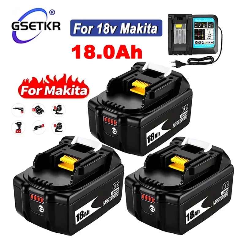 

NEW 18V 18.0Ah Rechargeable Battery 18000mah LiIon Battery Replacement Power Tool Battery for MAKITA BL1860 BL1830+3A Charger