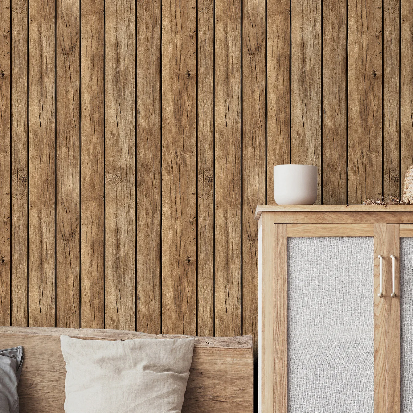 Light Brown Vertical Wood Plank Peel and Stick Wallpaper Waterproof Removable Wall Sticker for Living Room Bedroom Cabinet