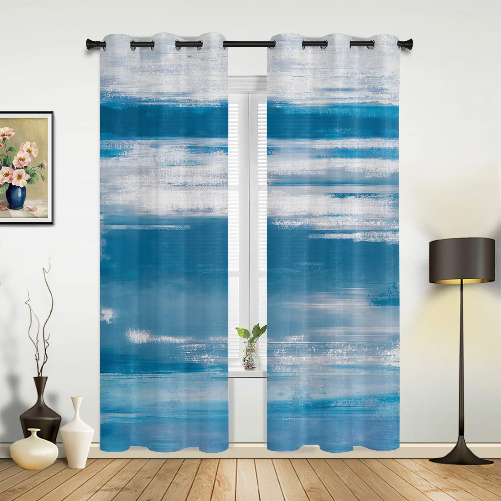 Abstract Blue Grey Texture  Modern Curtains for Living Room Home Decoration Hotel Drapes for Bedroom Fancy Window Treatments