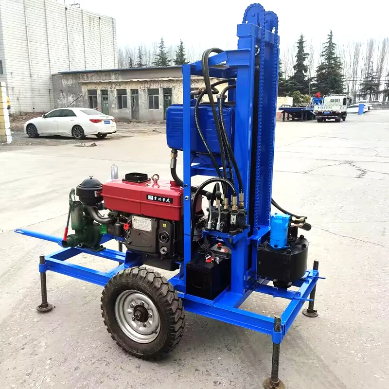 Deep Well Drilling Rig 22hp Wheels Type Hydraulic Water Well Borehole Drilling Machine