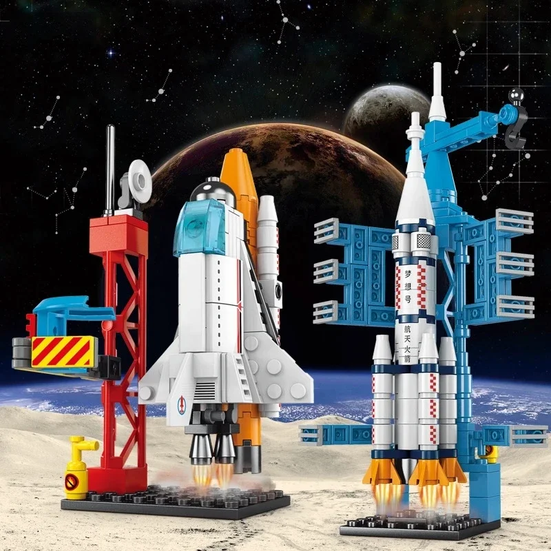 107 pz fai da te Building Blocks Space Rocket Craft Launch Center Base Puzzle modello assemblaggio mattoni piccolo Set educazione ragazzi giocattolo