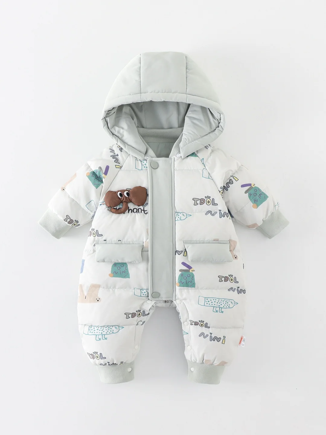 

Baby Winter down Jumpsuit Thi White Du down Warm Clothes Faionable Print Outdoor Cling Suit Baby Winter Outfit