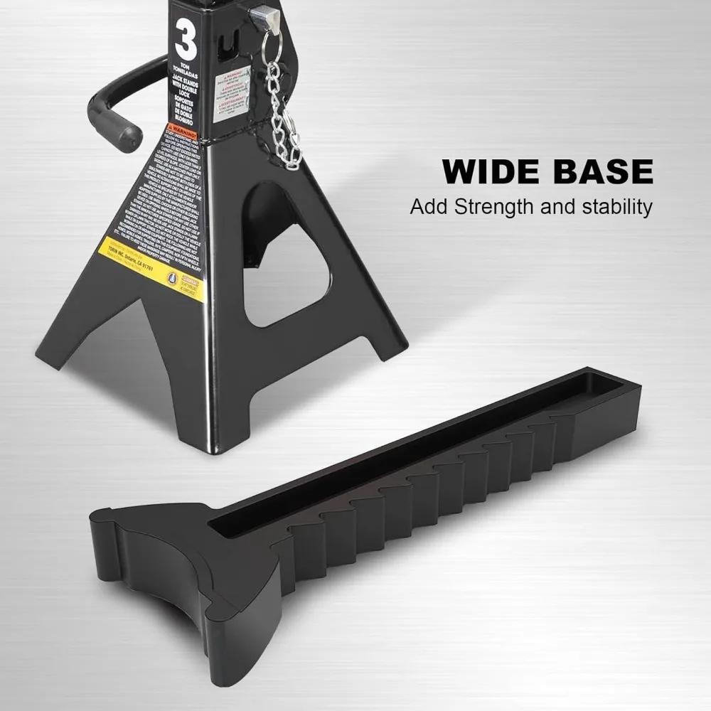 Double-Locking Steel Jack Stands, 3-Ton Capacity, 2-Pack, Black
