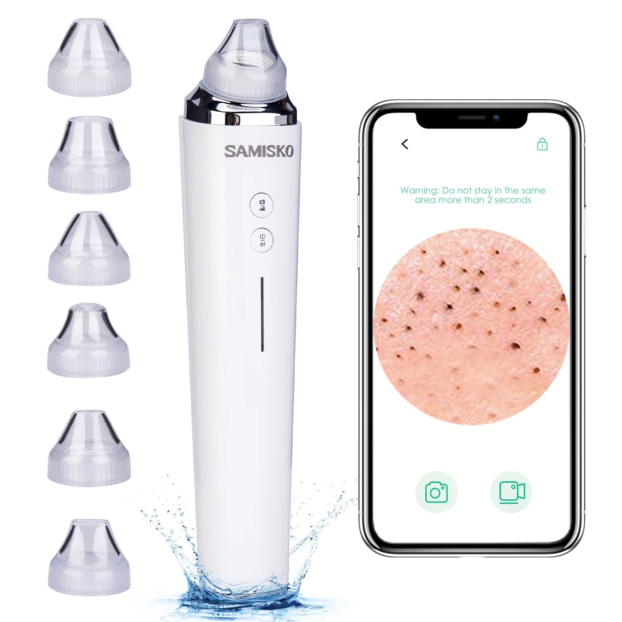 Vacuum Blackhead Remover with 6 Suction Heads Facial Pore Cleanser with HD Camera USB Rechargeable Electric Black head Suction