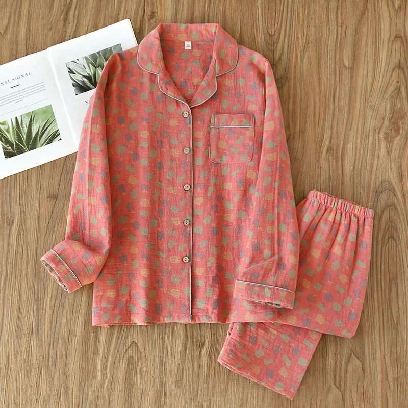 2024 New Spring and Autumn Pajama Set 100%Cotton Comfortable Long sleeved Two Piece Home Furnishings Large Size Home Furnishings