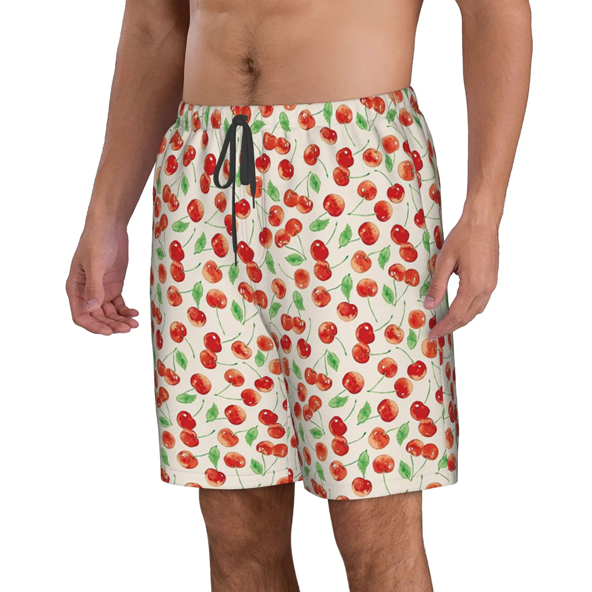 Fresh Red Cherry Pattern Trunks Beach Board Shorts Casual Quick Dry Swimming Summer Men Pants