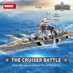 WOMA Creative Bismarck battleship, aircraft carrier, building block weapon, warship model assembly, building block ship toy