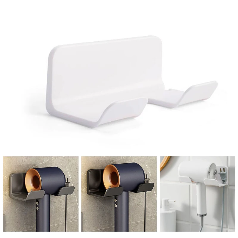 Держатель-для-фена-Настенный-выпрямитель-для-волос-Фен-Подставка-для-волос-Органайзер-для-ванной-комнаты-Полки-Самоклеящаяся-пластиковая-стойка-для-хранения