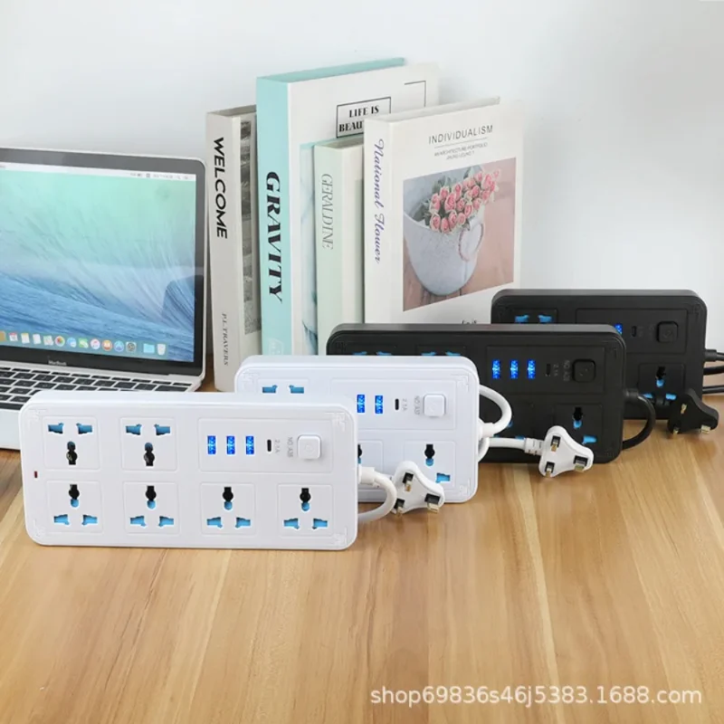 Universal Power Strip Electric Socket 4 6 OUTLETS US EU UK AU KR Plug 2500W with Usb Type-c 5V 2.1A Extension Cable Table Socket