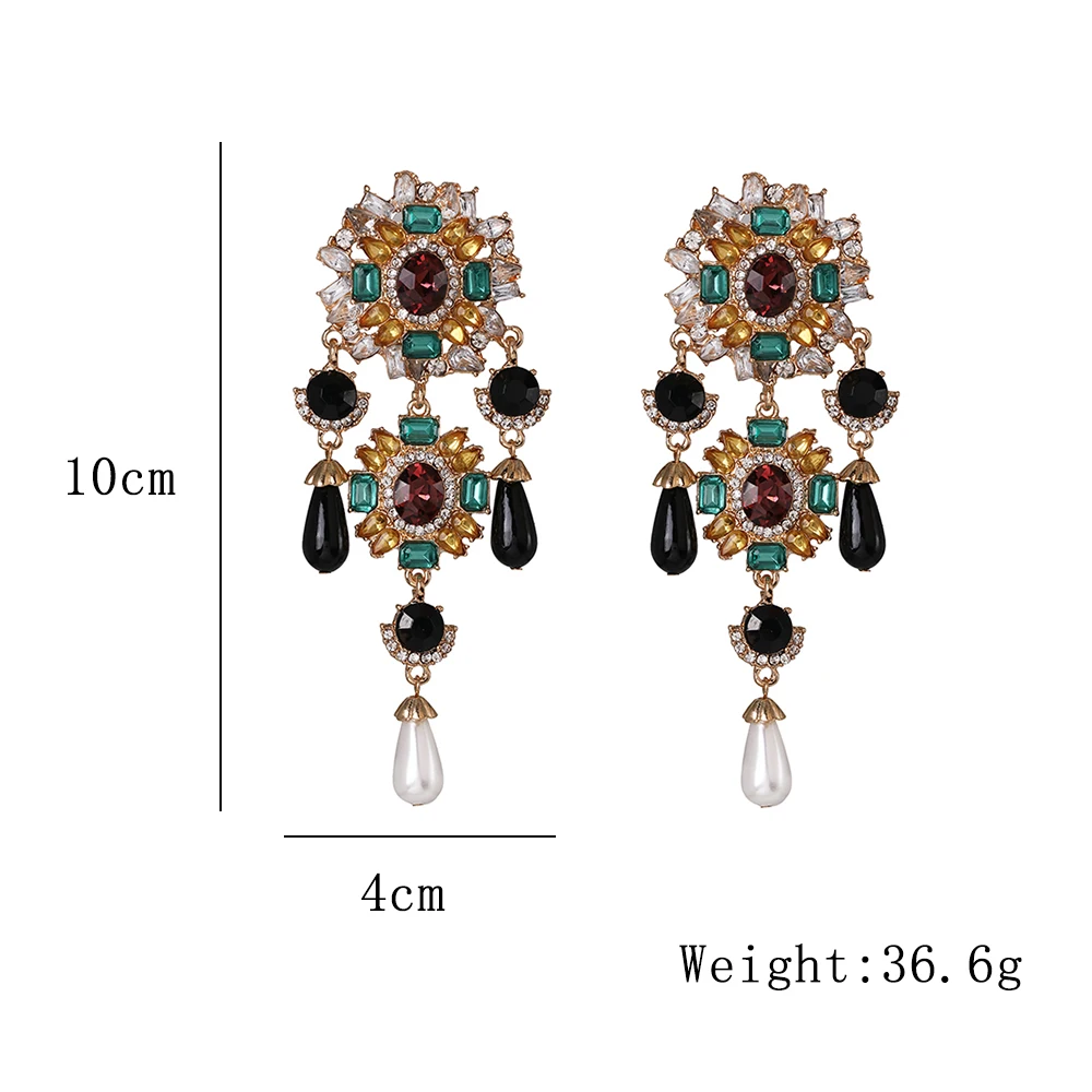 New Bohemian Vintage Metal Colorful Crystals Dangle Drop Earrings Hanging Pearls Fine Rhinestone Jewelry Accessories For Women