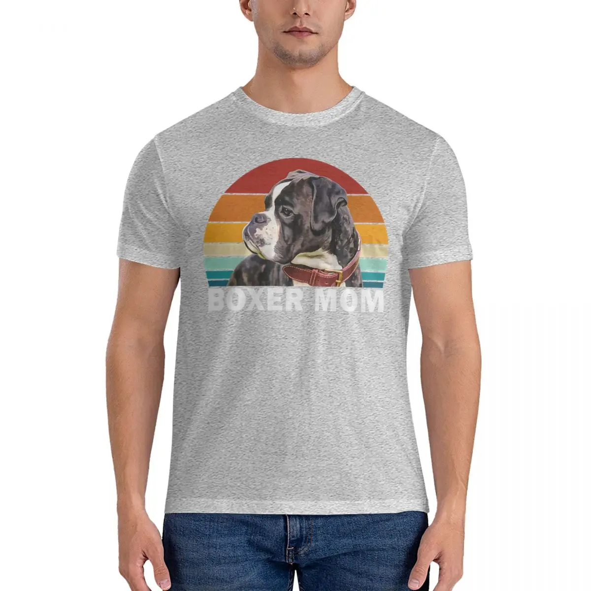 Boxer Mom T-Shirts Men Bulldog Vintage Cotton Tee Shirt Round Neck Short Sleeve T Shirt Summer Tops