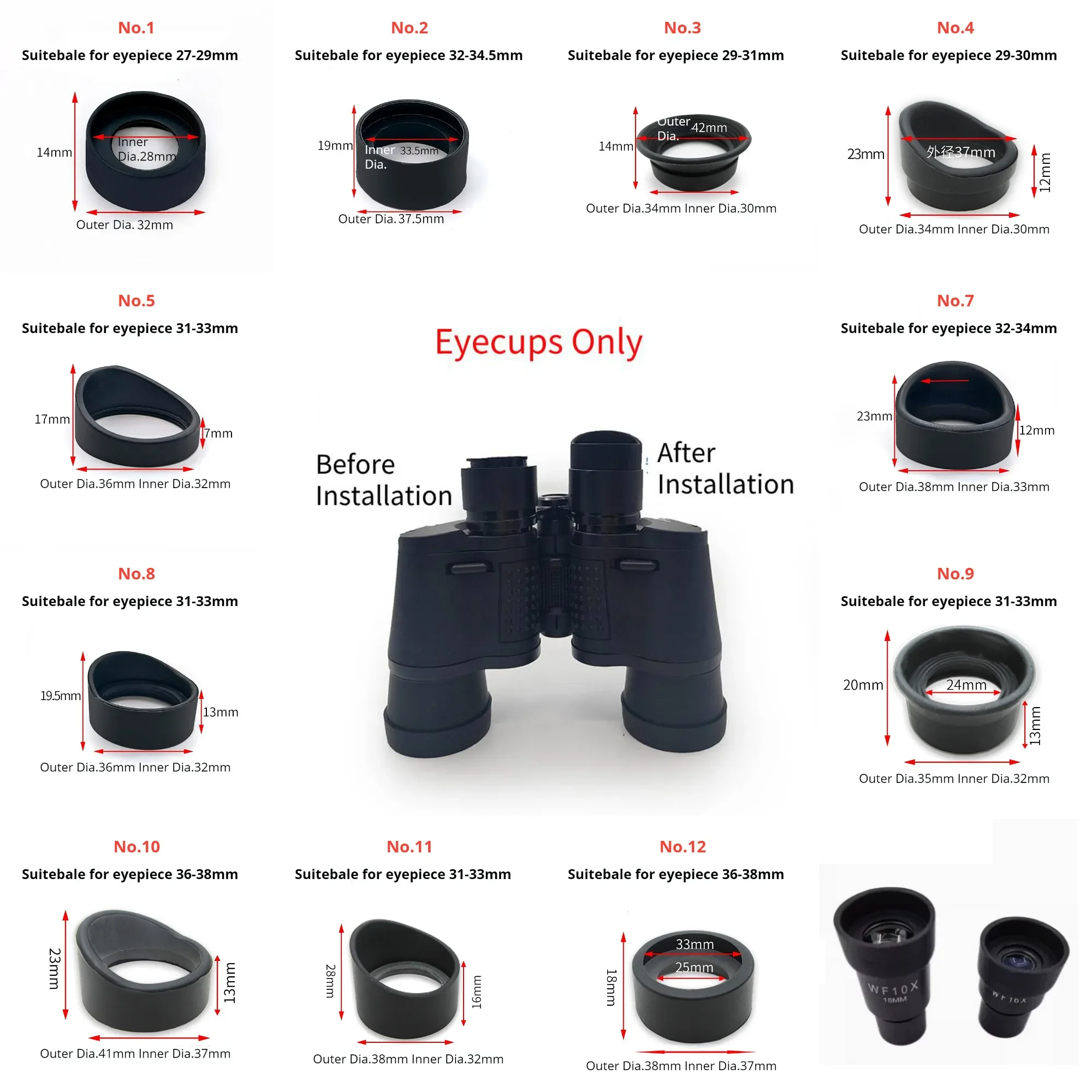 

27-38mm Rubber Eyepiece Eye Shields Eye Guards Binoculars Microscope Night Vision Scope Eye Cups