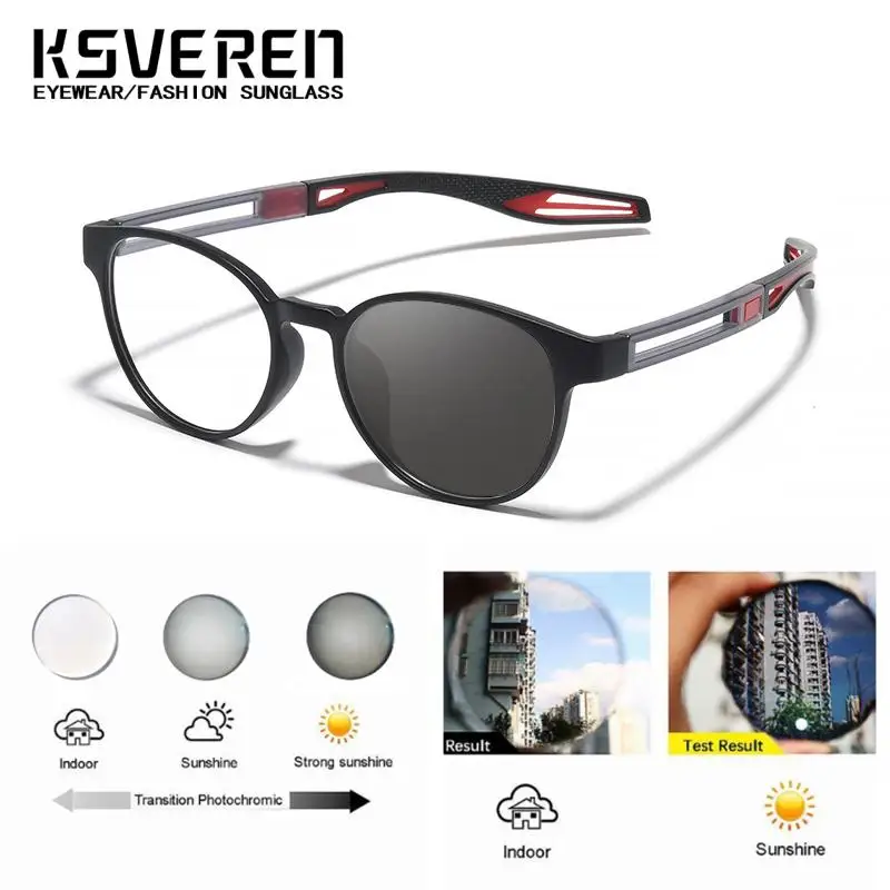 TR90 라운드 광변색 근시 안경 남성 여성 처방 근시 안경 야외 변색 운전 안경 -0.5 ~ -6.0