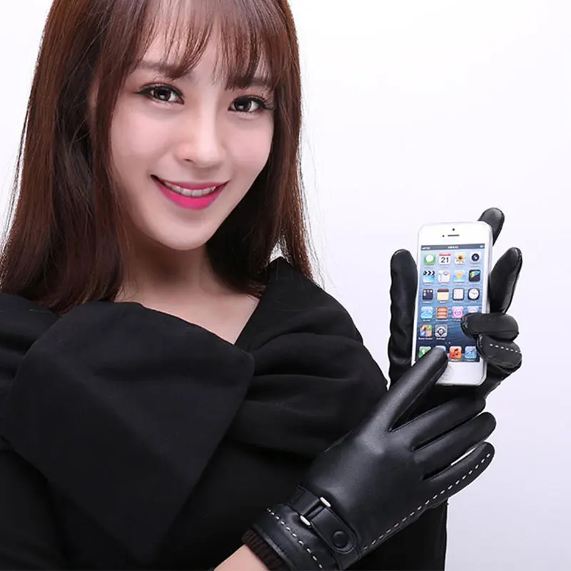 Sarung Tangan Kulit PU Hitam untuk Pasangan Sarung Tangan Tanpa Jari Tahan Angin dan Hangat Musim Dingin Sarung Tangan Bersepeda Luar Ruangan Hadiah Sarung Tangan Wanita Pria