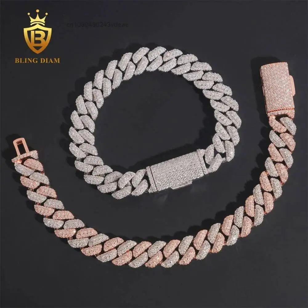 Luxury 10MM Iced Out Moissanite Diamonds 925 Silver Cuban Chain D Color Moissanite Cuban Link Pass Diamond Test Vvs Moissanite C
