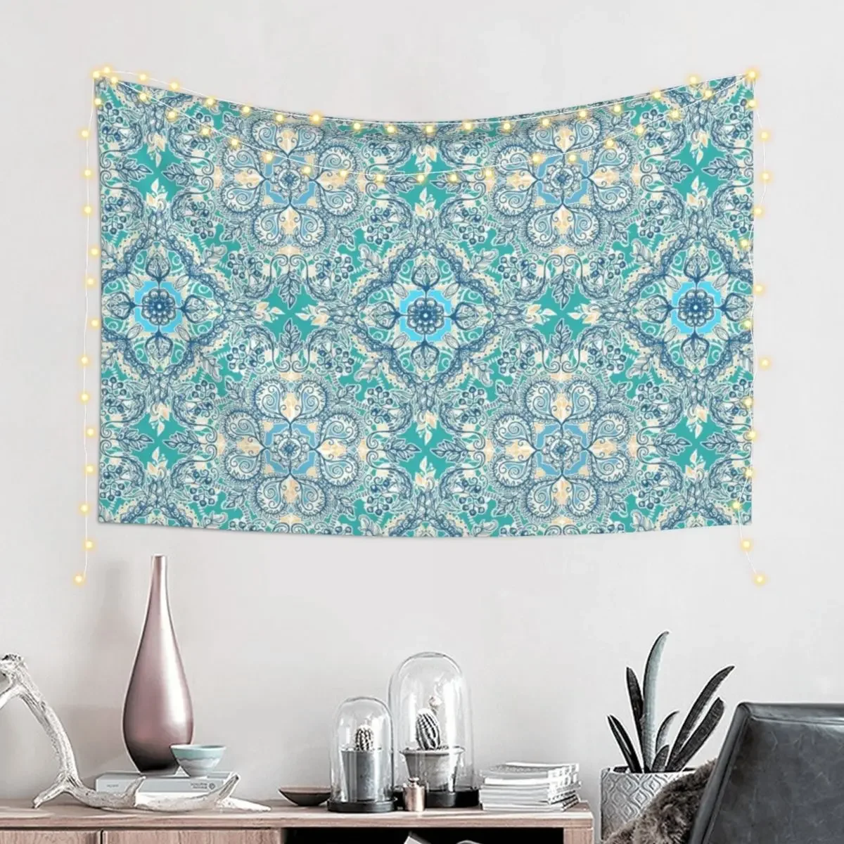 Gypsy Floral in Teal & Blue Tapestry Wall Deco Room Decor Cute Home And Comfort Decor Tapestry