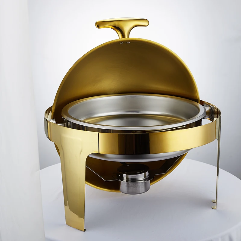 6LParty Catering Equipment Buffet Set Saving Dish Round Roll Top Chafer Dish Luxury Gold Fuel Food Warmer Chafing Dishes indubai