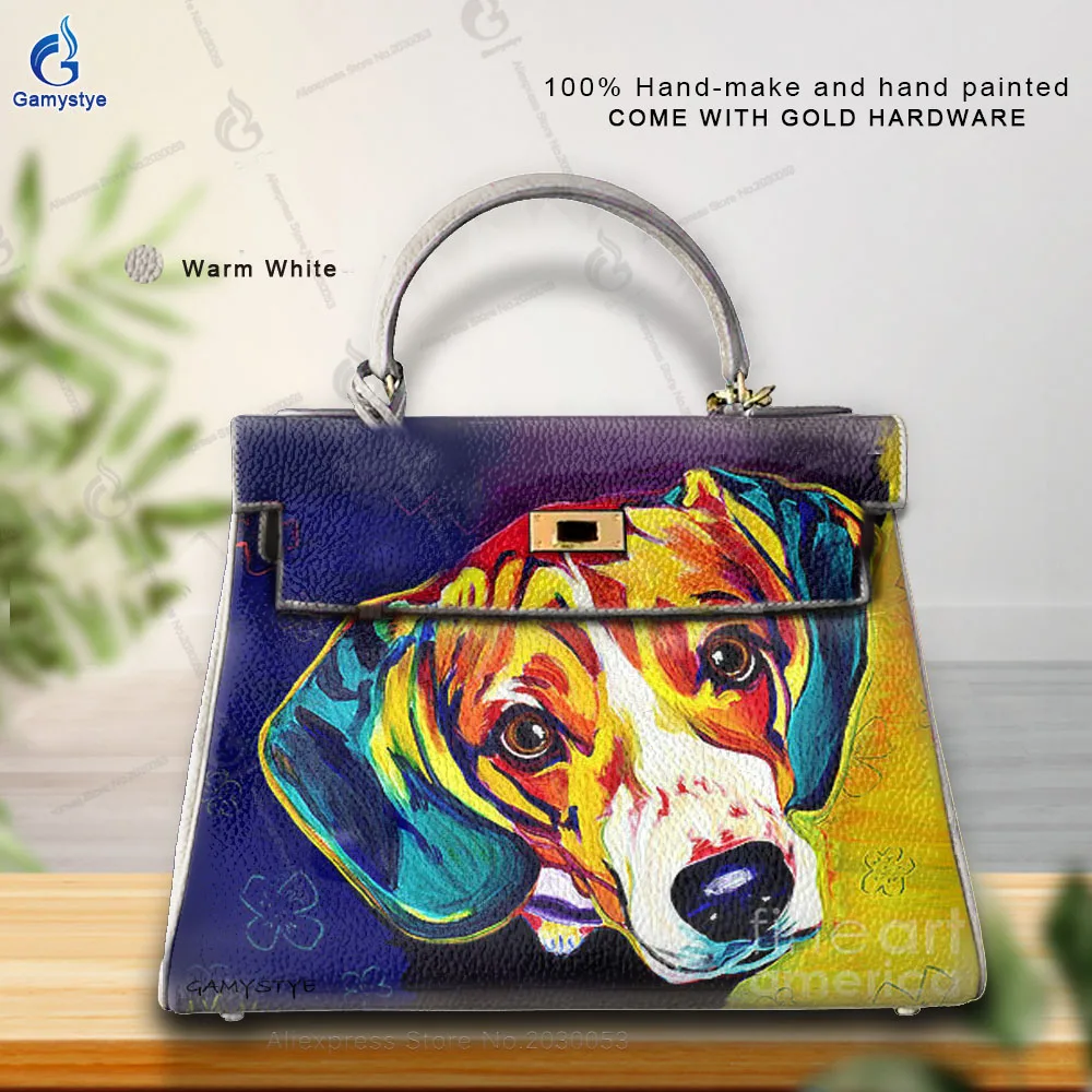 Shoulder Bags Sac De Luxe Femme Luxury Cute colorful puppy Bags Women Art Oil Graffiti Painted Handbag Top Layer Cowhide Leather