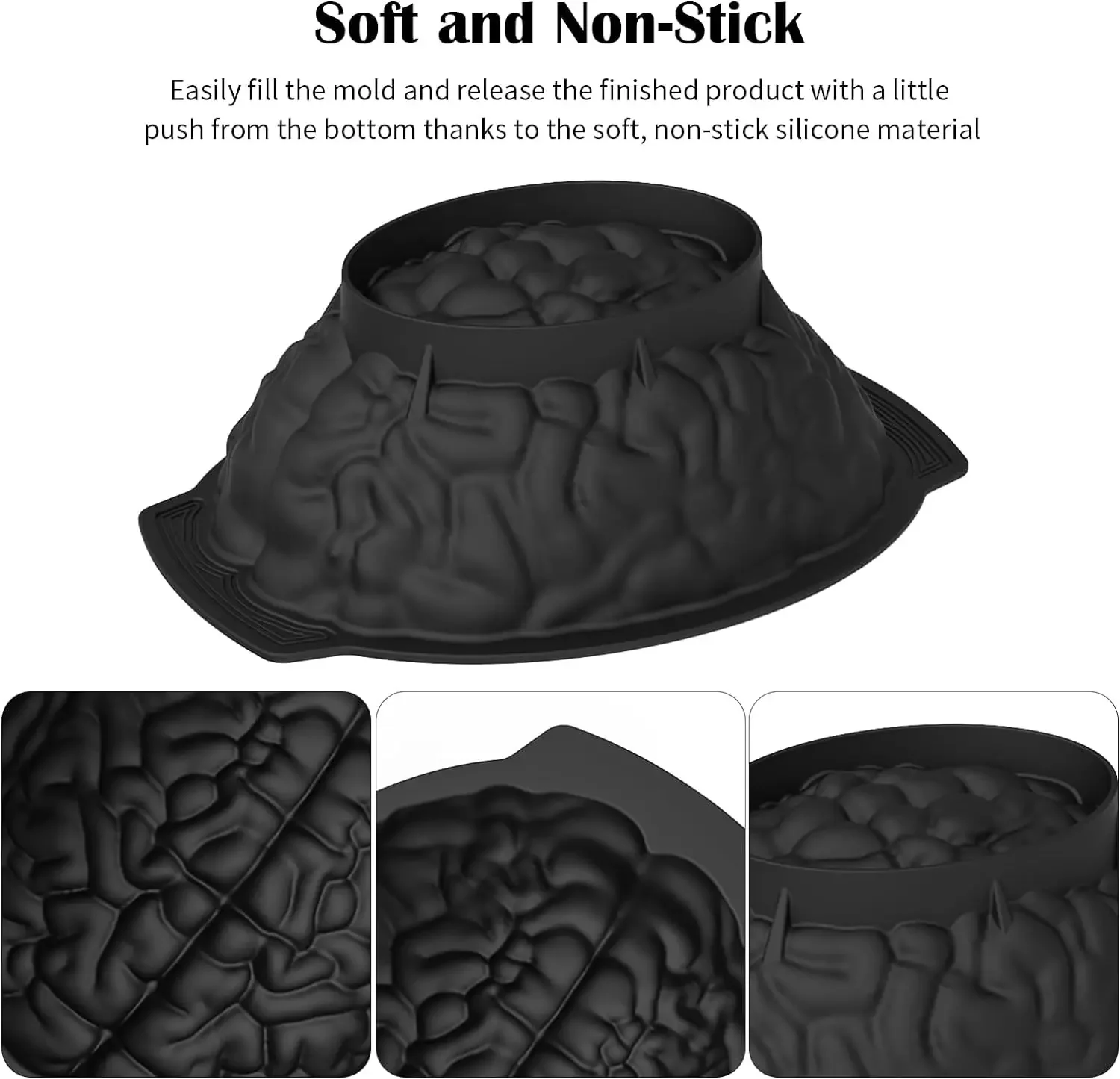 Silicone Brain Mold - Realistic Human Brain Cake Mold  for Halloween Fondant Candy Chocolate Jelly or Pudding