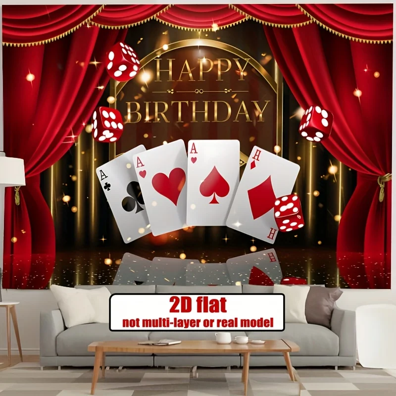 نسيج عيد ميلاد بطاقة البوكر، تصميم Ace of Spades Hearts Diamonds، لوحة فنية جدارية على شكل كازينو لخلفية صور الحفلات وديكور الغرفة #2