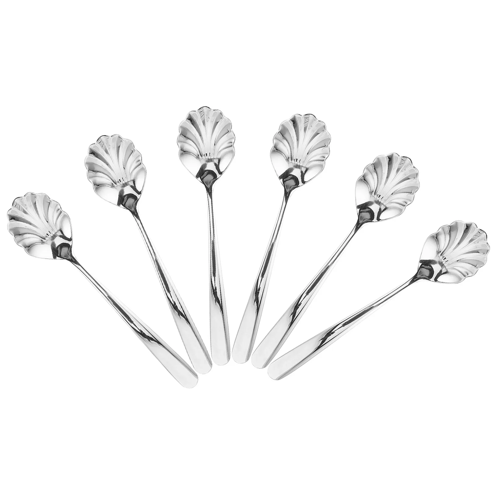 

6pcs Coffee Dessert Spoon Stainless Steel Scalloped Shell Shaped Sugar Ice Cream Shovel Bulk Teaspoon Small Espresso Seashell