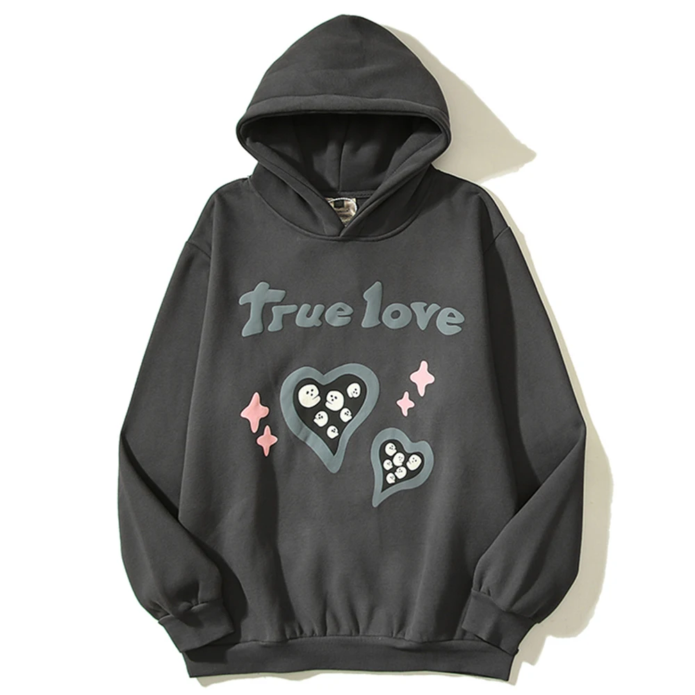 

Foam Printed Fleece Pullover Mens Sweatshirts and Hoodies Side Pockets Streetwear Hooded Man Women