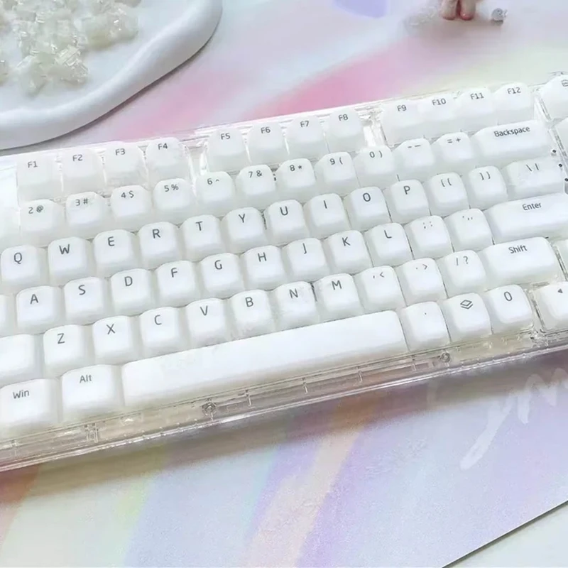 AA22-Jelly Pudding Soft Silicone Keycap Set ABS 113 Keys Matte Transparent Girl Simple For 60/84/98/108 Mechanical Keyboards