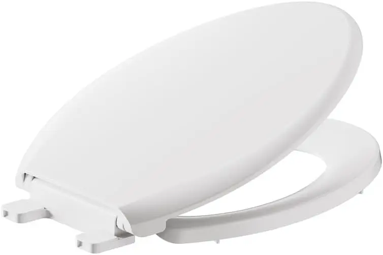 

Slow-Close Elongated Front Toilet Seat in White, Durable and Quiet for Easy Installation