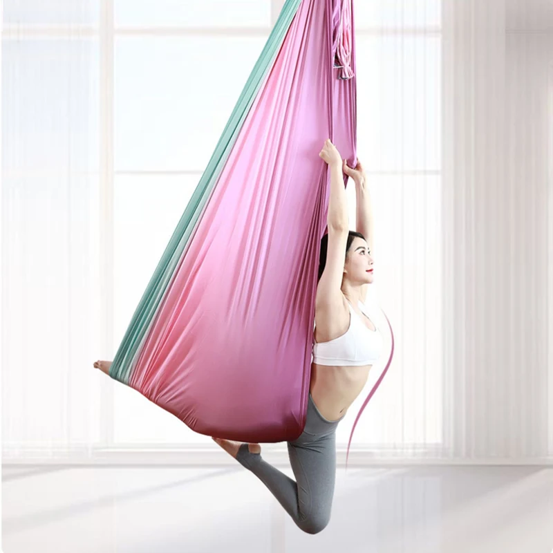 Full Set Gradation Color Aerial Yoga Swing Hammock Flying Yoga Belt Anti-gravity Inversion Trapeze Device Gym Equipment 5*2.8m