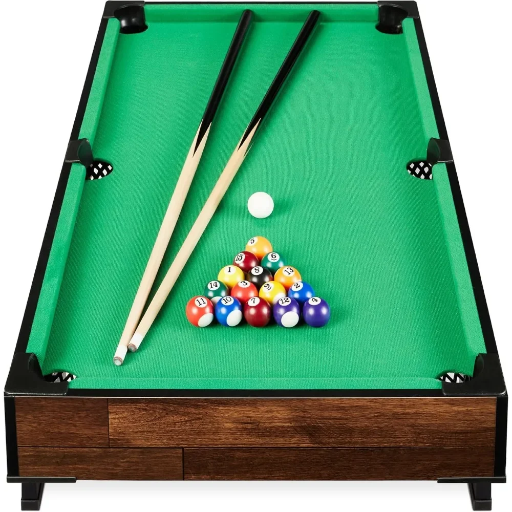 

40in Tabletop Billiard Table, Pool Arcade Game Table for Living Room, Game Room W/ 2 Cue Sticks, Ball Set, Billiard Table