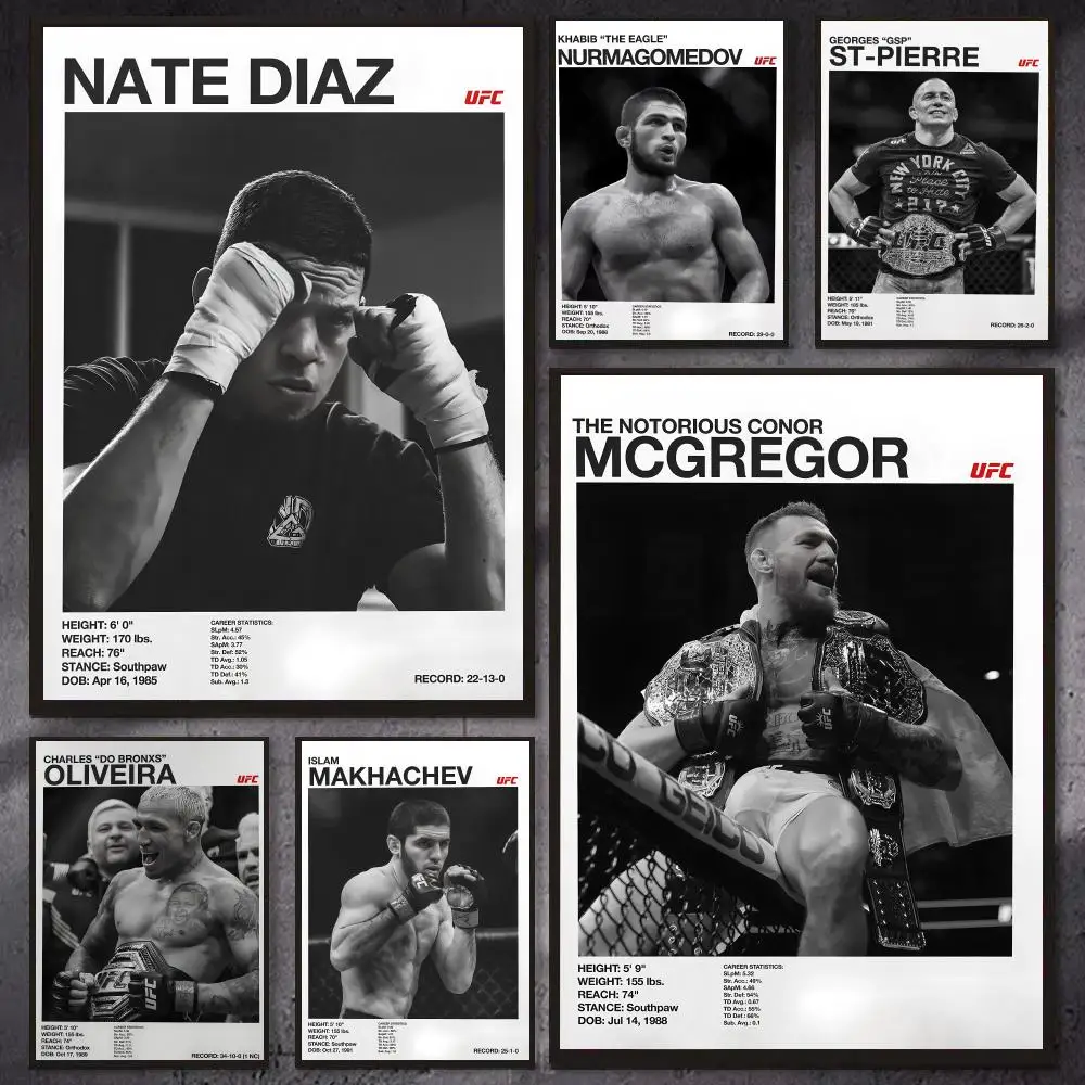 Póster de eventos de lucha famosos U-UFC, arte de pared en lienzo de estilo moderno, decoración para habitación, dormitorio