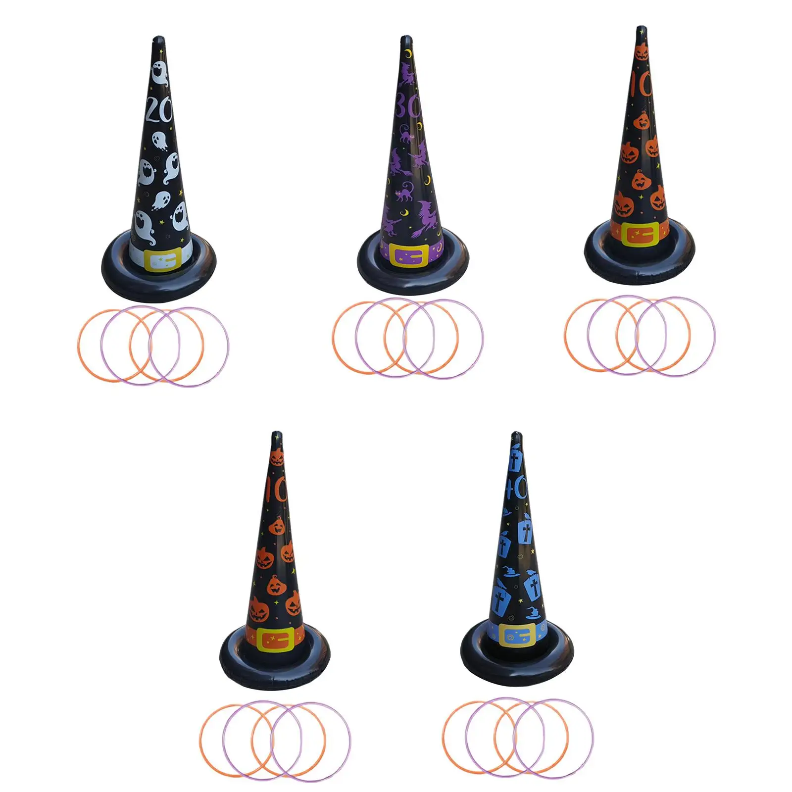 5Pcs Halloween Rings Toss Game Set Inflatable Witch Hats for Party Supplies