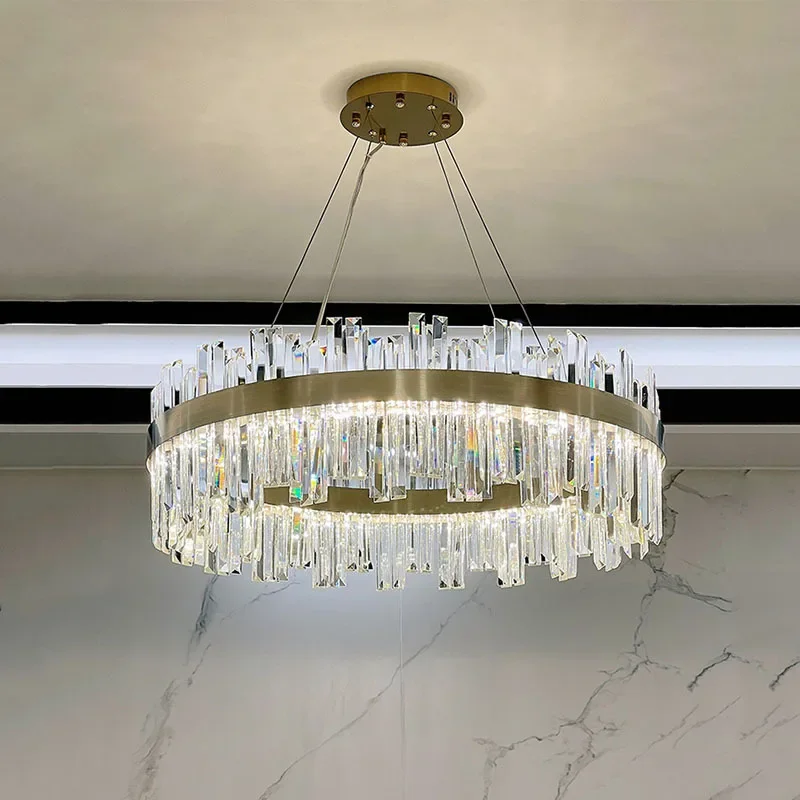 Modern Crystal Chandelier LED Chrome Gold Round Rectangle Lighting Living Room Bedroom Kitchen Island Lustre Pendant Lamp