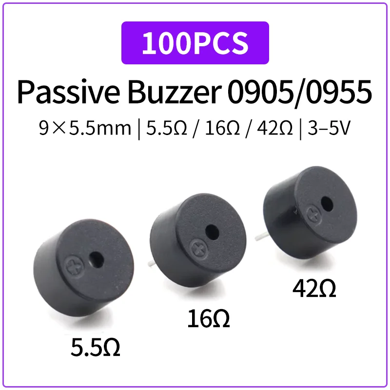 100PCS 0905 0955 Passive Buzzer 9×5.5mm 5.5Ω 16Ω 42Ω 3V 5V Mini Electromagnetic Sounder