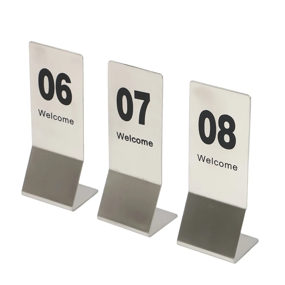 10pcs High Quality Double-sides Stainless Steel Restaurant Table Number Cards Digital Sign Seat Card Desk Sign Display Stand