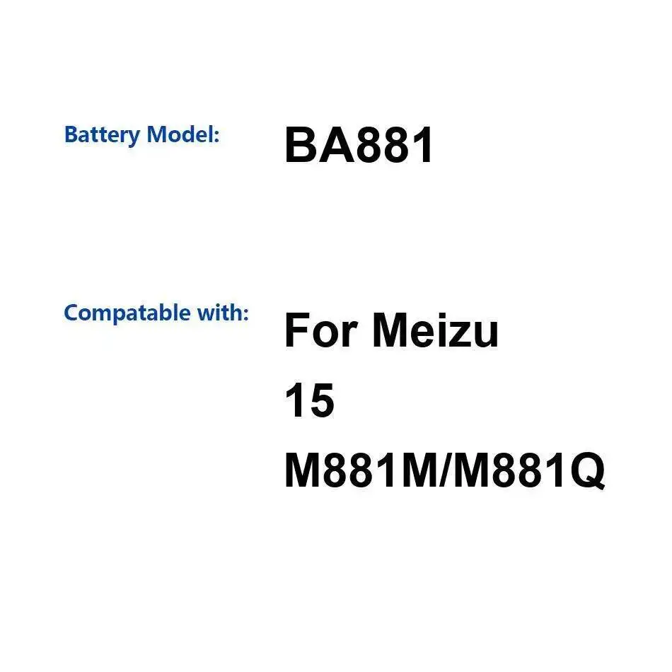 

Mobile Phone Battery Good Low-Temperature Performance For Meizu 15 M881M M881Q Lightweight 3000Mah BA881