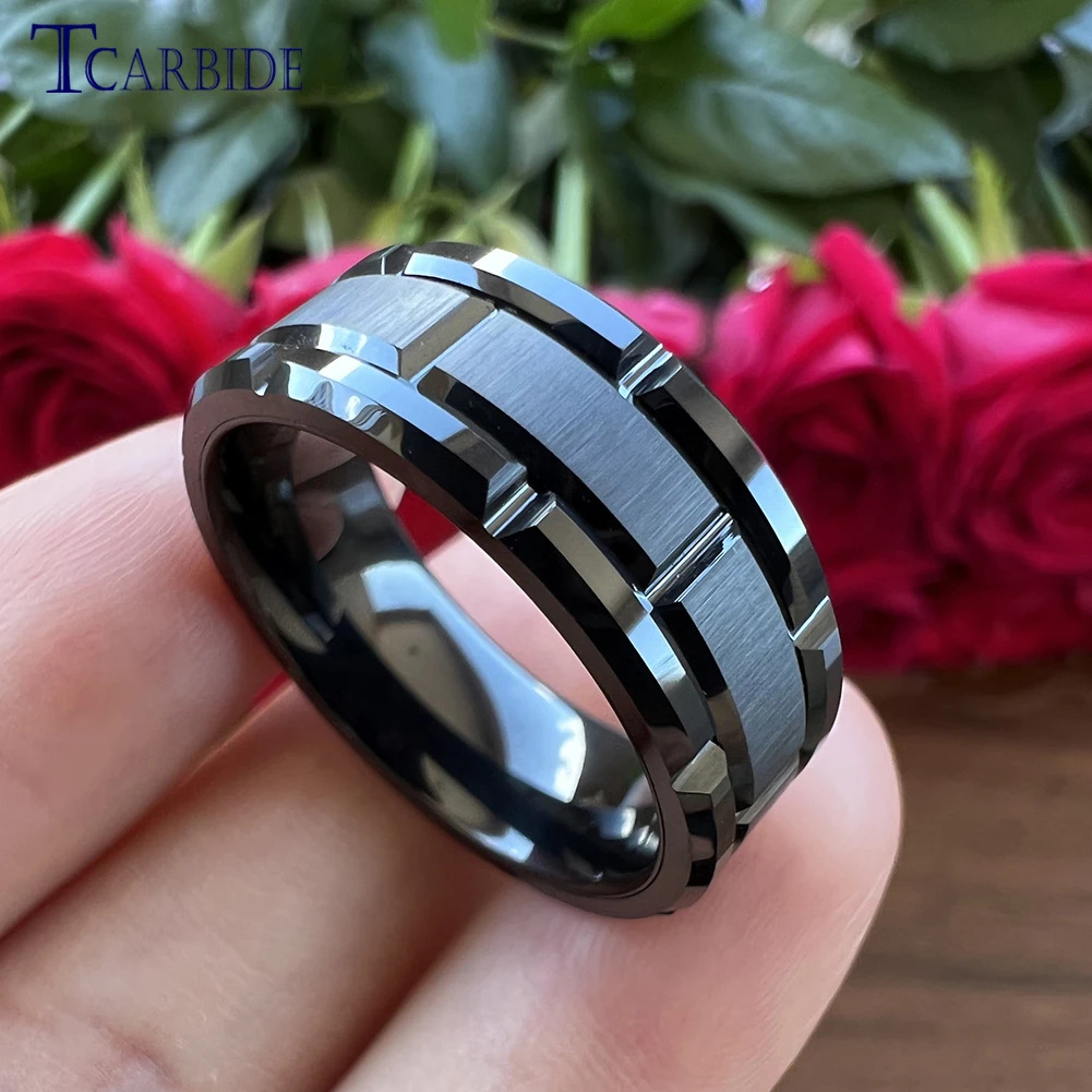 8MM Men Women Cool Wedding Band Tungsten Carbide Ring Multi Grooves Finish Boyfriend Husband Surprice Gift Jewelry