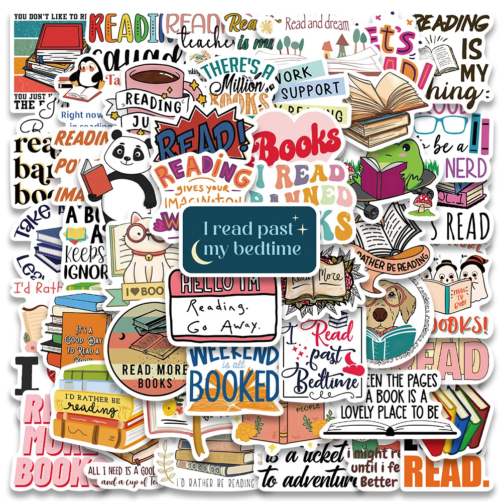50Pcs Diary Book Reading Stickers DIY Scrapbook Notebook Laptop Skateboard Computer Phone Luggage Graffiti Sticker