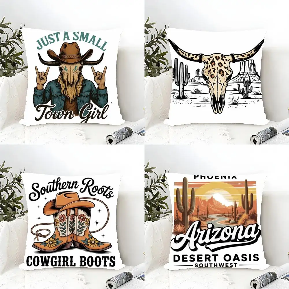 Western Cowboy Series Cushion Cover Soft Plush Pillowcase Double Side Cozy Cushion Cover Aesthetic Sofa Home Decor Gift