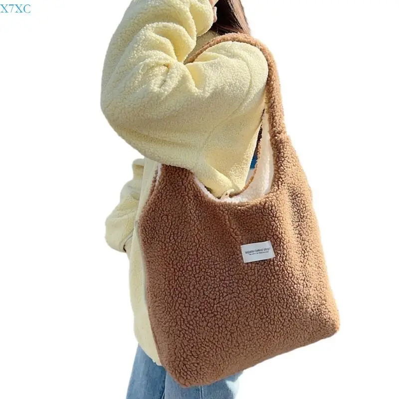 X7XC Versatile Reversible Handbag Winter Warm Fuzzy Fleece Vest Shoulder Bag